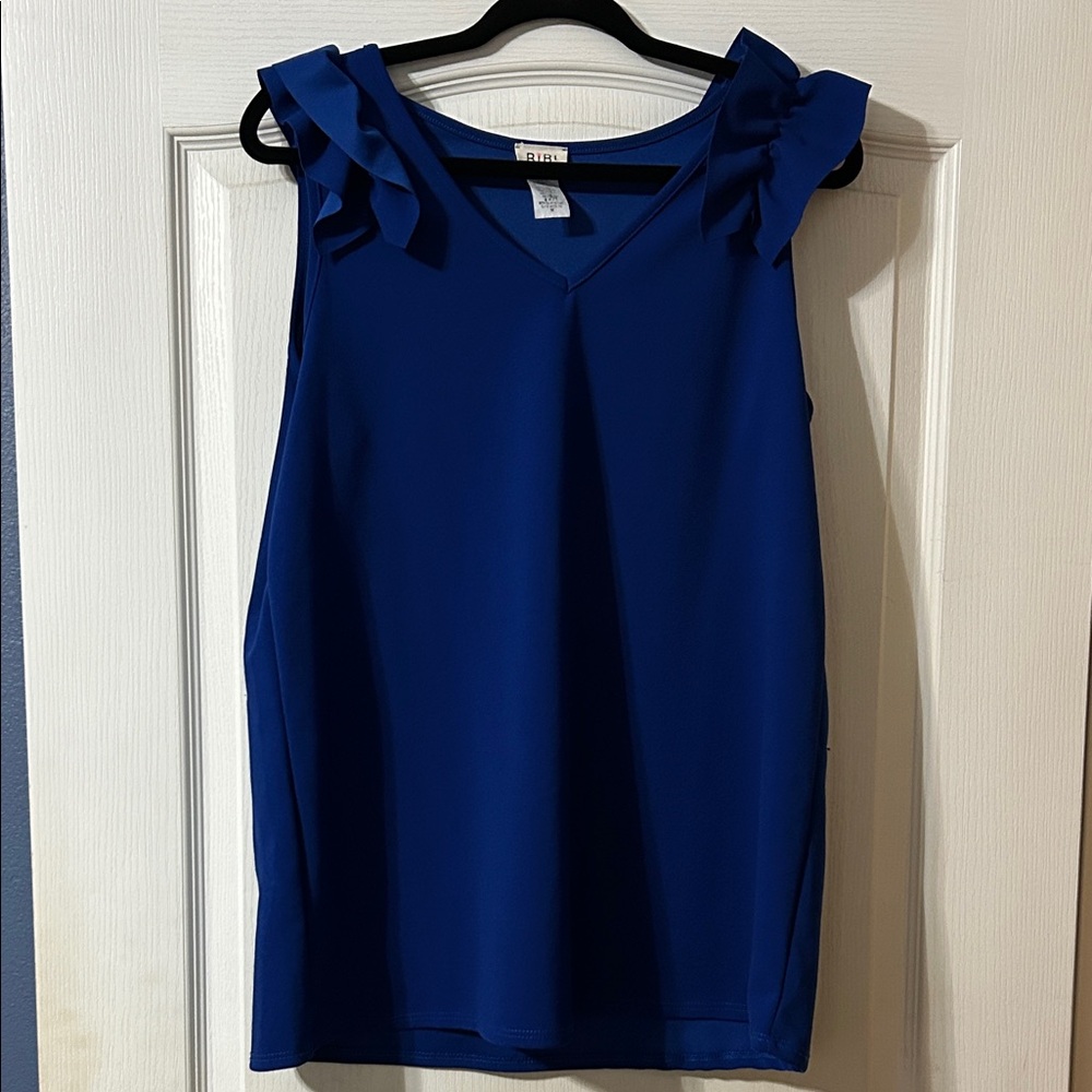 Blu Pepper Royal Blue Ruffle Shoulder V-Neck Camisole